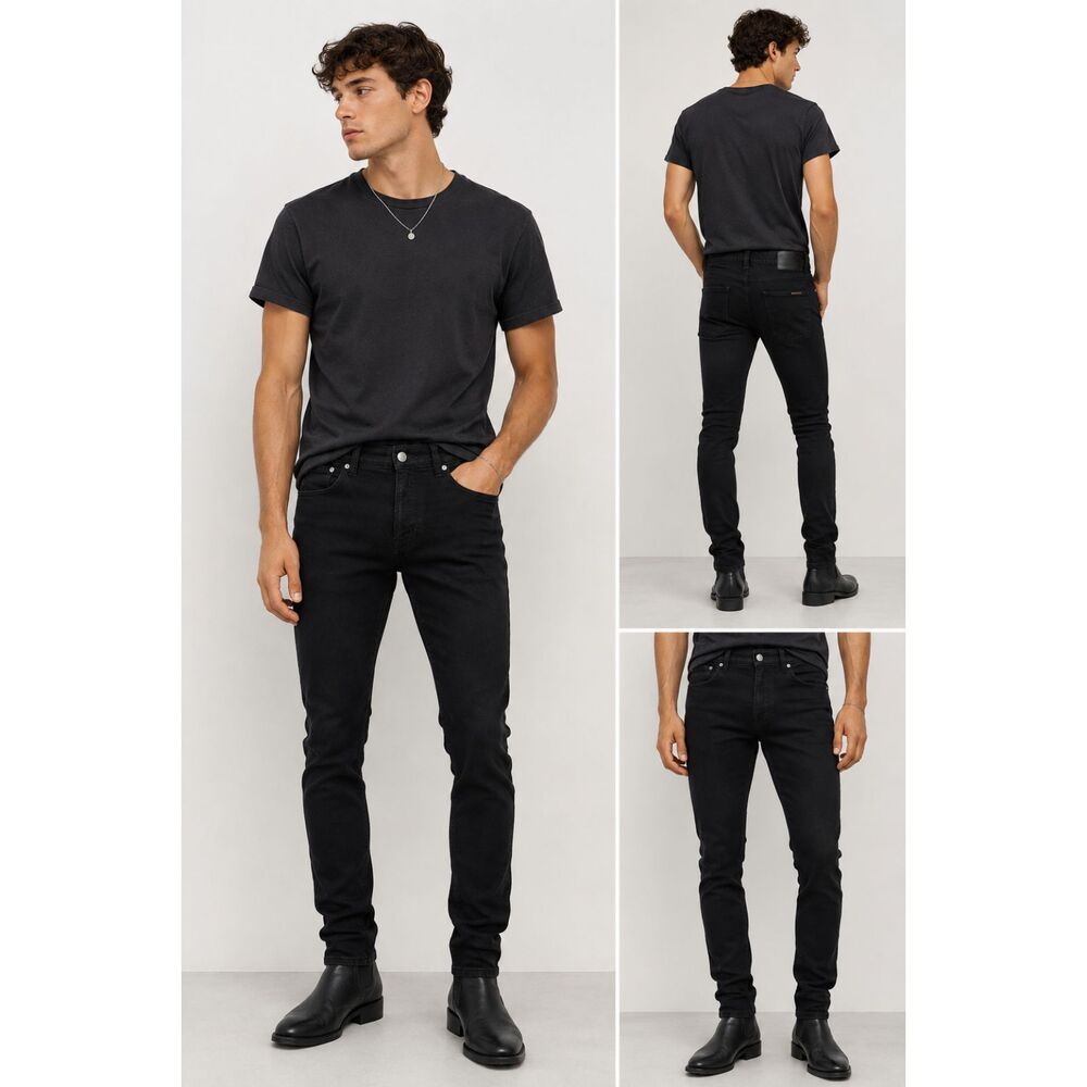 NUDIE‎ JEAN Lean Dean Slim Jeans Dry Everblack 31/30